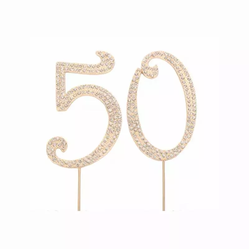 "50" Golden Crystal Rhinestones Cake Topper