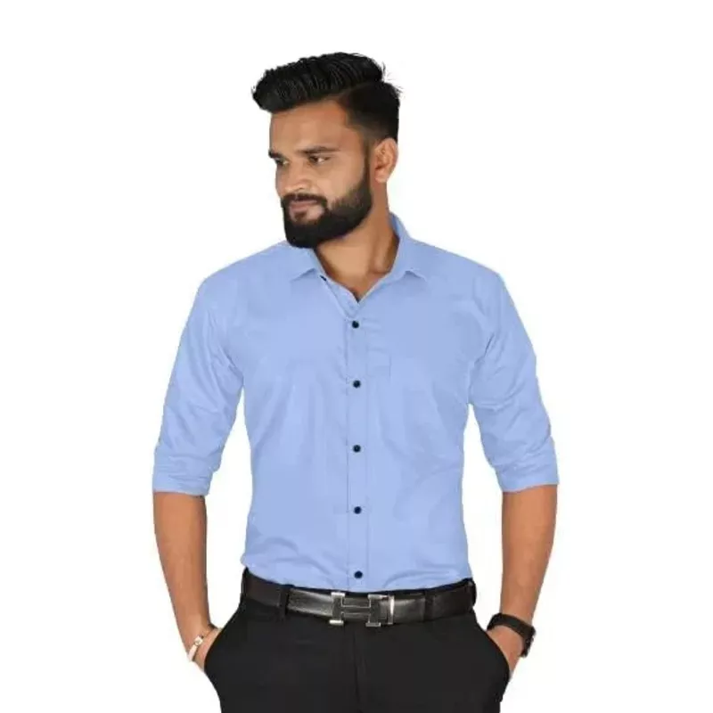 Mens Sky Blue Slim Fit Formal & Casual Shirt Full Sleeve Solid Shirt Pack of 1 Sky Blue